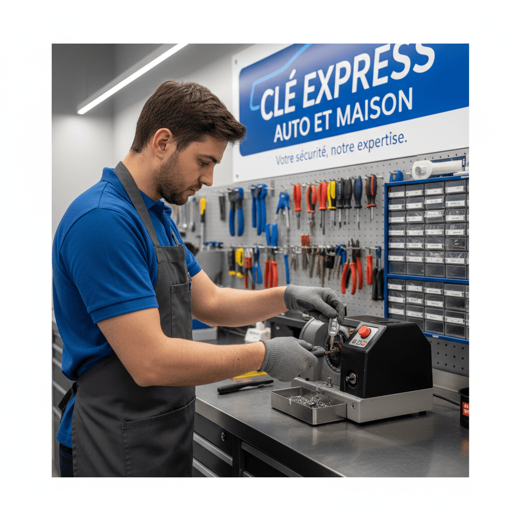 Key specialist at Clé Express Auto et Maison preparing a car key